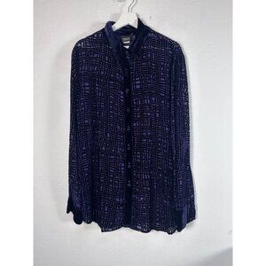 Vintage Mike & Tod Womens Purple Velvet Button-Up Shirt Blouse Large Geometr